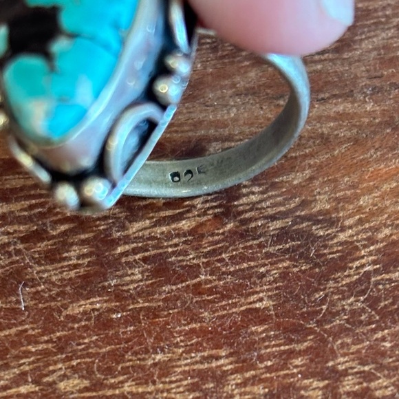 Vintage 925 Sterling Silver Large Spiderweb Morenci Turquoise Navajo Ring Size 7 - Picture 8 of 9